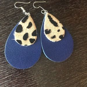 Leather and leopard earrings